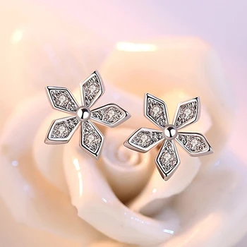 Módní 925 sterling silver Krychlových Zirkon Crystal Květina Náušnice pro Ženy, Svatební Šperky Pendientes Brincos Mujer