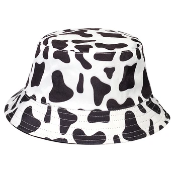 Módní stínování rybář klobouk venkovní cestovní bucket hat hip hop čisté bavlny divoké klobouk kráva vzor tisk bucket hat sluneční klobouky