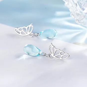 Nové Sladké Motýl Modrá Crystal 925 Sterling Silver Dámy Náušnice Velkoobchod Šperky Pro Ženy Drop Shipping Dárek