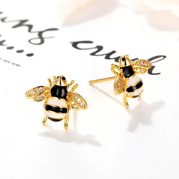 Nový produkt módní Evropské a Americké populární lehký luxusní mikro diamantové CZ smaltované roztomilý včelí dáma šperky náušnice