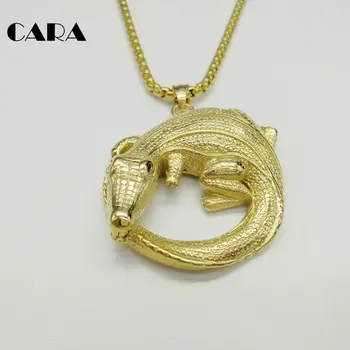 Nový příjezd z nerezové oceli 316L krokodýl přívěsek & náhrdelník muži módní Zlaté barvě hip hop náhrdelník šperky CARA0268