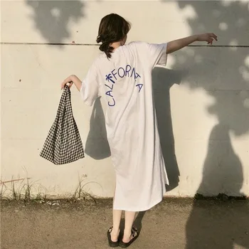 Noční košile Ženy, oblečení na Spaní Dopis Tištěné Dámské Elegantní korejský Styl Prodyšný Pohodlné O-neck Krátký Rukáv Plus Velikost 3XL