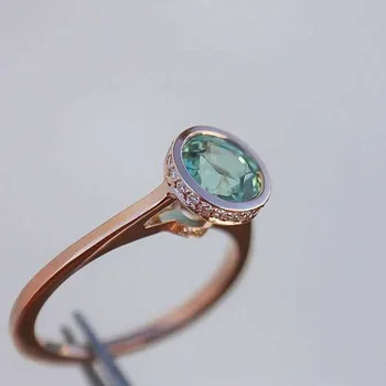 Nádherné Růžové Zlato Kolo Cut Zelený Krystal Prsteny Módní Jednoduché Svatební Zásnubní Snubní Prsten, Dárek K Výročí Jemné Šperky