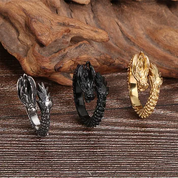 Národní styl retro šperky 316 z nerezové oceli dominantní dračí prsten Evropské a Americké pánské otevřený kroužek