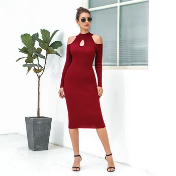 Oblečení UVRCOSclothing UVRCOS Nové Dámské 2020 Vysoký Límec off-Výřez Rameno Hip Šaty