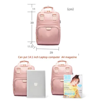 Obě Ramena USB nabíjecí Růžový Batoh Ženy Počítač Batoh 14 Palců Žena Vodotěsné Bagpack Školní Tašky Pro Dospívající Dívky