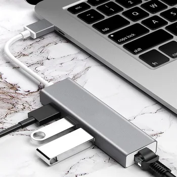OUTMIX 4 Porty USB 3.0 Type-C HUB USB 3.0 na RJ45, 100 Mb / s Ethernet Síťový Adaptér pro Notebook MacBook Pro PC Příslušenství