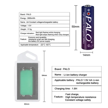 PALO 2800mWh 1,5 V AA Li-ion AA Baterie S USB Dobíjecí Lithium Baterie + USB Nabíječka aa 1.5 V Baterie