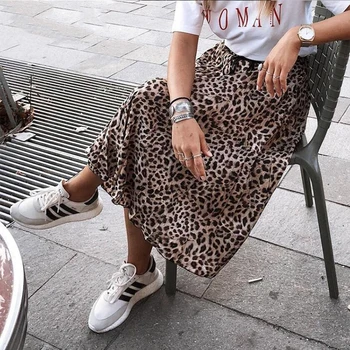 Paříž, Holka, Vintage Leopard Tisk Skládaná Sukně Ženy Punk Rock Korejské Sukně Streetwear Elastický Stahovací Dámské Midi
