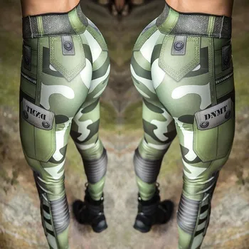 Punk S Ženy Kamufláž Armádní Zelená Stretch Legíny Kalhoty Kalhoty Slim Graffiti Pro Ženy, Dárky Velkoobchod
