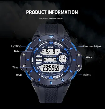 Pánské Digitální Náramkové hodinky Vodotěsné SMAEL Sportovní Hodinky Alarm Šok Hodiny LED Hodinky Muži Digitální 1519 Vojenské Hodinky, Army Men