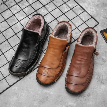 Pánské kozačky 2020 zimní kožené kotníkové boty ručně vyráběné značky teplé pánské zimní muži boty