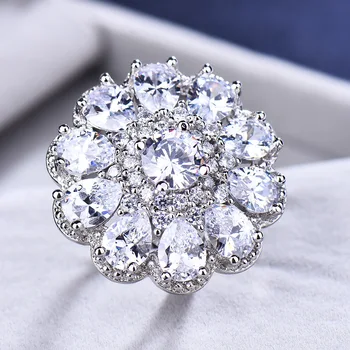Rainbamabom Luxusní Pevné 925 Sterling Silver Sapphire Svatební Zásnubní Bílé Zlato Flower Ring Jemné Šperky, Dárky Velkoobchod