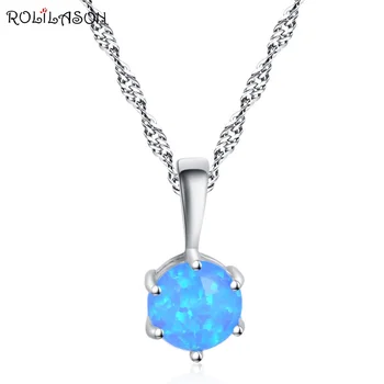 ROLILASON jednoduchý a velkorysý stříbrná barva modrý fire opál přívěsek náhrdelník poslat jeho přítelkyně nejlepší dárek OP836