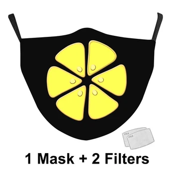 Roztomilý Kreslený Zvíře Černá Tkanina Maska na Obličej Opakovaně prát v Pračce pro Dospělé Ústa Masky Nastavitelný Držák Masky S 2ks Filtru