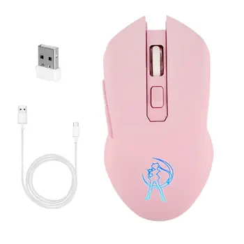 Růžové Tiché LED Optické Herní Myši 1600DPI 2.4 G Bezdrátový USB Myši pro PC Laptop