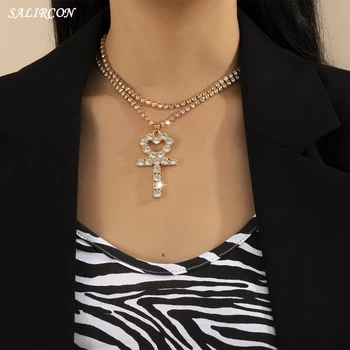 Salircon Estetické Crystal Cross Přívěsek na Klíče Náhrdelník pro Ženy Kpop Drahokamu Tenis Řetěz Náhrdelník Gothic Šperky Dárek 2021