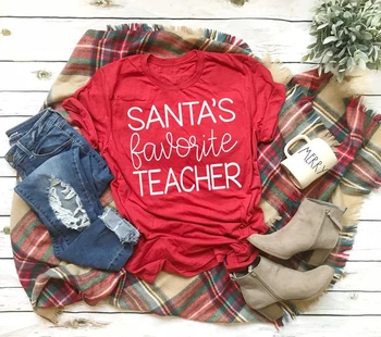SANTA JE oblíbený UČITEL t-shirt učitel, den, dárek, vtipný slogan unisex estetické tumblr estetické Veselé Vánoční tričko - K283