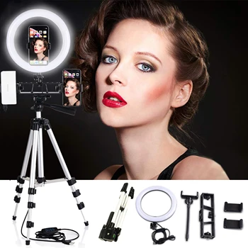 Selfie Video LED prstencové Světlo Přenosné Fotografické Stmívatelné Svítidlo s Stativ Držák Telefonu pro iPhone 11 12 Pro Max XS Galaxy Plus