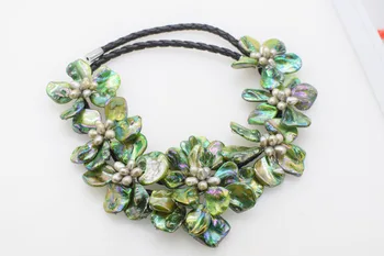 Sladkovodní pearl green shell barokní květina náhrdelník náušnice 18inch FPPJ velkoobchod korálky přírody