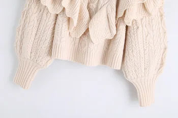 Stylový krátký styl vintage volánky pletené svetr ženy 2020 módní vysoká krk lucerna rukáv ženské pulovry elegantní topy
