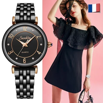 SUNKTA 2021 Horké Ženy Hodinky Luxusní Značky Dárkové Černé Dámské Hodinky Móda/Šaty náramkové Hodinky Vodotěsné Jednoduchý Styl Reloj Mujer
