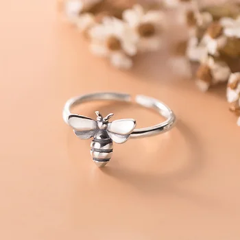 TrustDavis Real 925 Sterling Silver Módní Sladké INS Hmyzu Včely Otevření Prsten Pro Ženy, Svatba, Narozeniny Jemné Šperky DA1692
