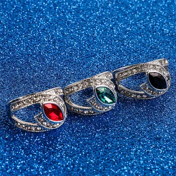 Turecko Šperky Módní Oko Červené Drahokamu Prsten Vintage Stříbrné Barvy Mozaika Crystal Prsteny Pro Ženy Svatební Dar