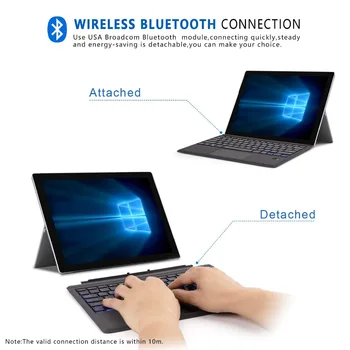 Ultra Slim Klávesnice Pro Microsoft Surface Go Bluetooth Klávesnice s Trackpad 7-Barevné LED Podsvícení Portable pro Povrchovou 10 palcový