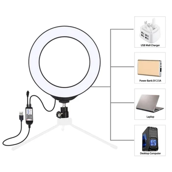 Video Světlo Stmívatelné LED Selfie Ring Light USB Kroužek Lampa Fotografie Světlo Studené, Teplé Stativ Míč Hlavou A Dálkové Ovládání pro Živé