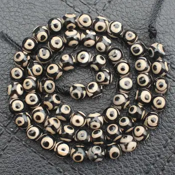 Vintage Tibetu Černá 3 oči vzor Achát Dzi 6-14mm, Kulaté korálky znamená ,že Pro výrobu Šperků, můžete smíšené velkoobchod!