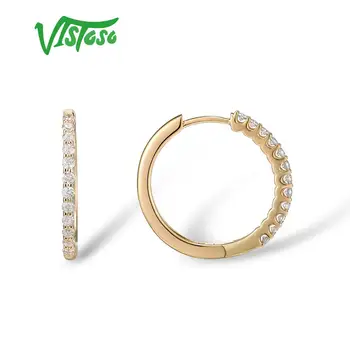 VISTOSO Originální 14K 585 Žluté Zlaté Náušnice Pro Lady Okouzlující Elegantní Šumivé Diamond Luxusní Svatební Zásnubní Jemné Šperky