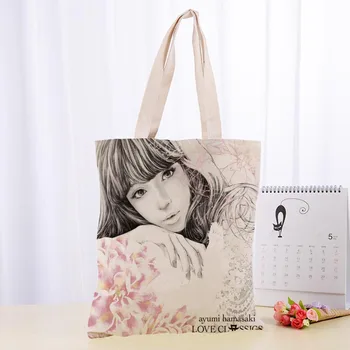Vysoce Kvalitní Ayumi Hamasaki Plátno Tote Bag Módní Odolné Ženy Student Bavlněné Povlečení Kabelka Potištěné Nákupní Tašky Vlastní logo