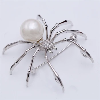 Vysoce Kvalitní Černý Zirkon Spider Brože Black&White Pearl Brož Kolíky Pro Ženy Muži Strana Šperky Hmyzu Brož Vánoční Dárek