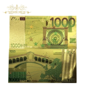 Wishonor 10pcs/lot Barevné Euro Bankovky 1000 EUR Zlato Bankovky v 24K zlacené Falešné Papírové Peníze Kolekce