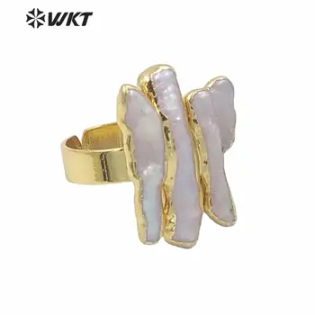 WT-R305 WKT Velkoobchod Přírodní sladkovodní pearl kroužky držet tvar perly s zlaté barvy á ženy strana prstenů 2018 nový styl