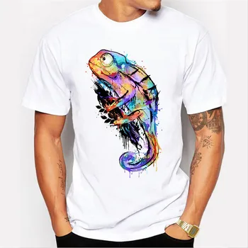 ZEGUUER Nového Roku 2019 Letní Ležérní Krátký Rukáv Bavlna T-Košile Muži Tričko Módní Chameleon Cartoon 3D Tisk T-Shirt Pánské Top Tee