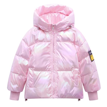 Zimní Módní péřová Bunda Pro Dívky Chlapci Oblečení odrážející Světlo pro Děti s Kapucí, Teplou Bundu Pro Chlapce Kabát 6-12 Let