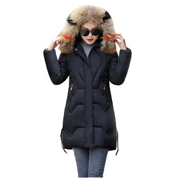 Zimní nové Parker dolů bavlna kabát bunda ženy s kapucí kožešinový límec bavlněné oblečení ženy středně dlouhé Slim velké velikosti tlusté bunda