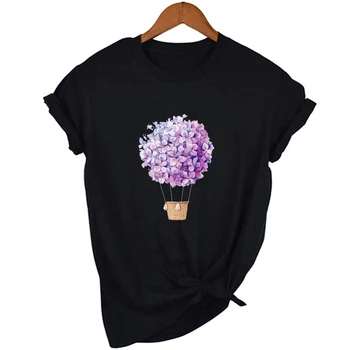 Ženy Letní Grafický Krátký Rukáv T Košile Květinové Květina Balón Módní T-košile Topy Ženy Grafické Tees 2020 Ropa De Mujer